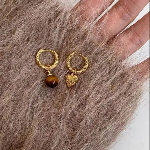 Bijoume Dainty Asymmetrical Natural Gemstone and Unique Heart Earrings for Women
