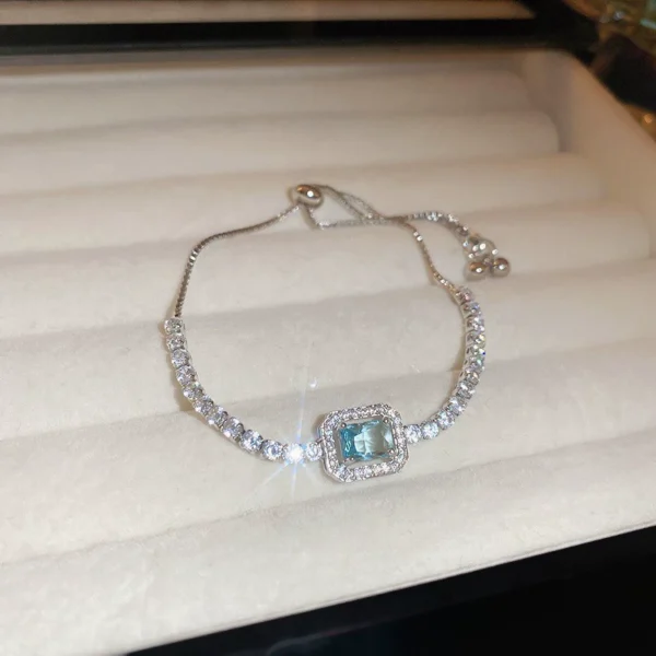 Bijoume Dainty Square Zircon Pendant High-end Handmade Jewelry Adjustment Bangle and Bracelet for Women