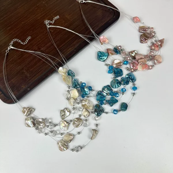 Bijoume Trendy Shell and Zircon Beads Bohemian  Clavicle Chain Fashion Multilayered Necklaces for Women