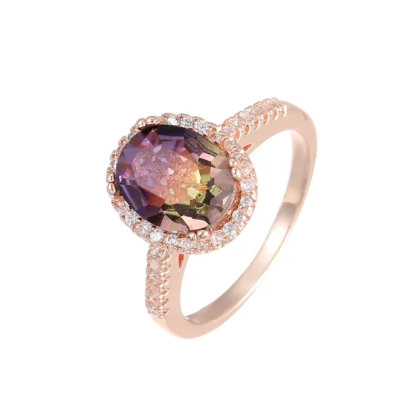 Bijoume Trendy Tourmaline Ring Gradient Color Crystal  Zircon Ring for Women