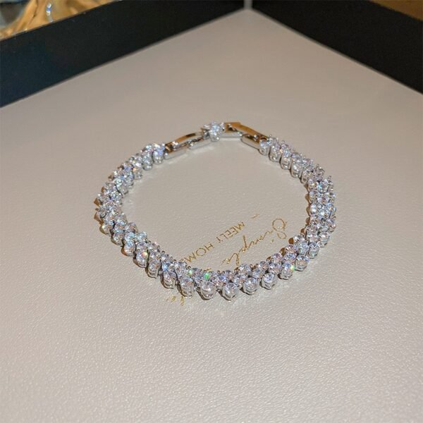 Bijoume Vintage All White Crystal Tennis Box Chian Adjustment Bangle Bracelet for Women
