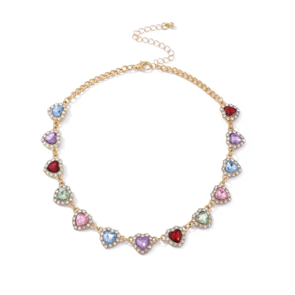 Bijoume Trendy Colorful Diamond Heart Necklace Advanced Tassel Clavicle Necklace for Women Party and Proms