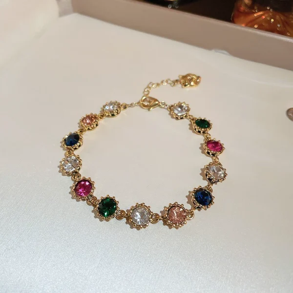 Bijoume Dainty Rainbow Zircons High-end Handmade Jewelry Adjustment Bangle and Bracelet for Women