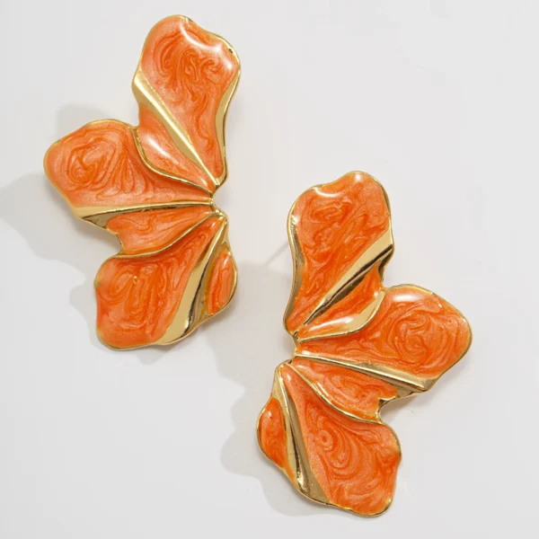 Bijoume Delicate Metal Enamel Petal Earrings for Women Fashion Gradient Floral Earrings