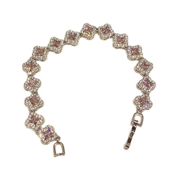 Bijoume Flashing High Value Pink Clover  Zircon Adjustment Bracelet for Women