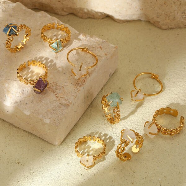 Bijoume Trendy Natural Varied Colors Gemstone Circle Fence 14K Gold Ring