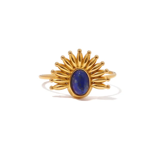 Bijoume Exquisite Dark Lapis Lazuli Strench Ring Fashion 14K Gold Ring